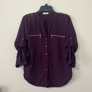 Calvin Klein Women's Dark Purple Button-Down Shirt
